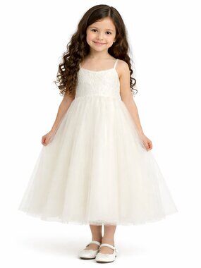 David's Bridal Size 4 Soft White Floral Top Full Tulle Skirt Flower Girl Dress